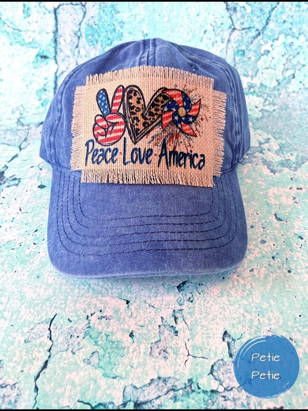 Adult Blue 'Peace Love America' Patch Baseball Cap